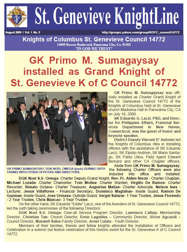 Knightline August 2009 page 1