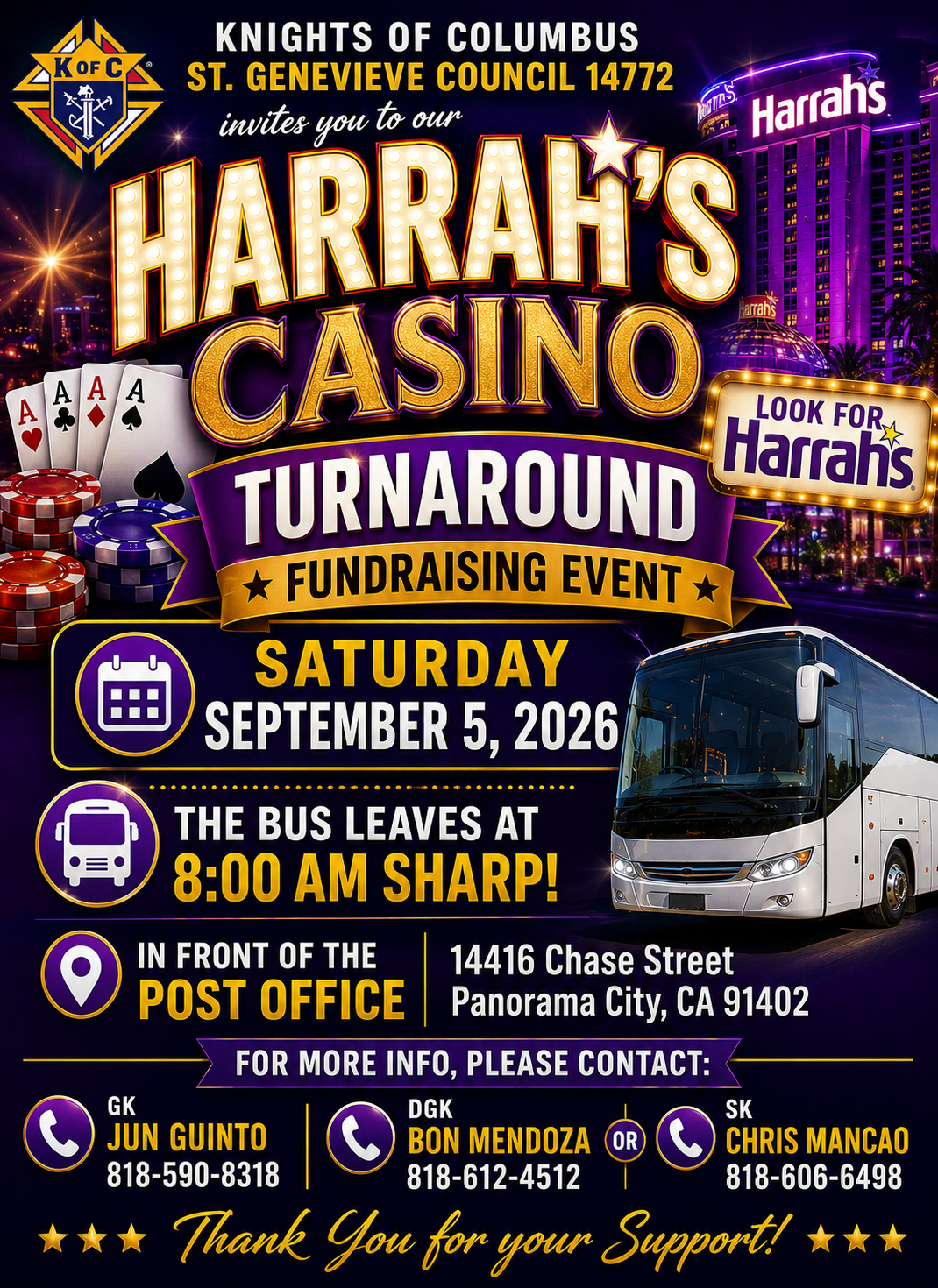 Flyer for the Harrah’s Casino Turnaround Fundraising Event on September 5, 2026
