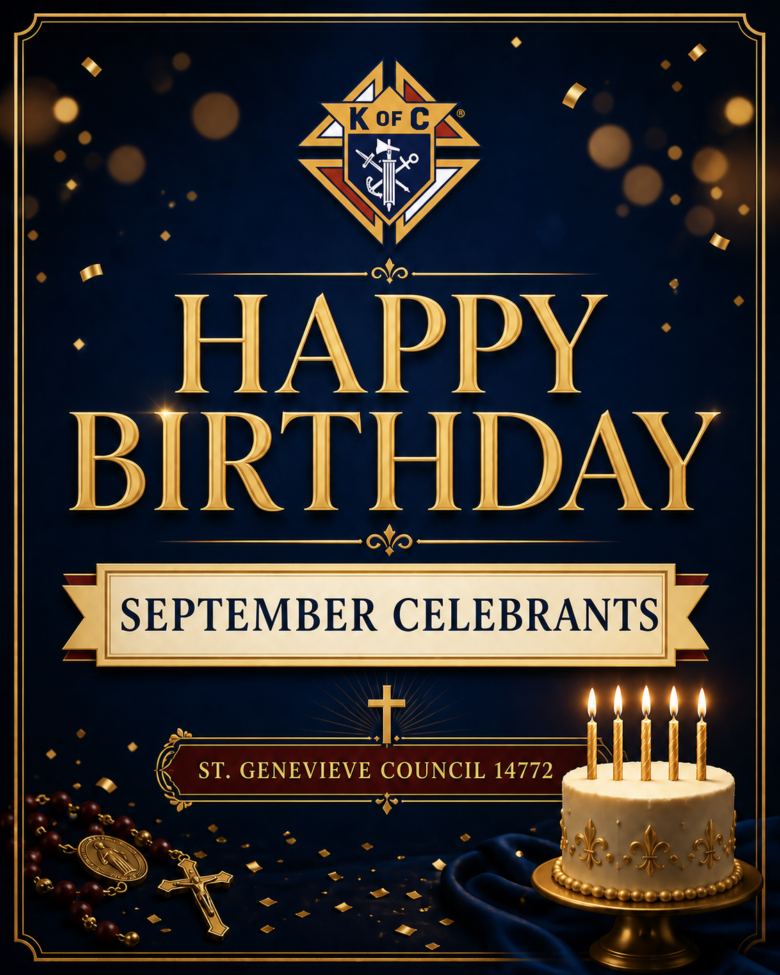 Happy Birthday greeting for the September celebrants of St. Genevieve Council 14772